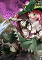 Rule 34 | 1girl, armored boots, bird, boots, brown capelet, brown pants, capelet, chest guard, commentary, dated, dress, full body, green dress, green eyes, green headwear, holding, holding sword, holding weapon, long hair, looking at viewer, open mouth, pants, pink hair, purple sky, ragnarok online, signature, sky, solo, sword, swordsman (ragnarok online), takaha momo, weapon
