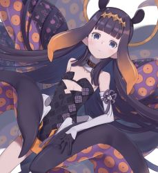 Rule 34 | 1girl, :&lt;, bare shoulders, black dress, black gloves, black hair, blue eyes, blurry, blurry background, blush, breasts, brown hair, closed mouth, commentary request, depth of field, detached sleeves, dress, dutch angle, gloves, gradient hair, halo, headpiece, highres, hololive, hololive english, long hair, long sleeves, looking at viewer, mole, mole under eye, multicolored hair, ninomae ina&#039;nis, ninomae ina&#039;nis (1st costume), simple background, single detached sleeve, sleeves past wrists, small breasts, solo, strapless, strapless dress, tentacles, totatokeke, very long hair, virtual youtuber, white background, white sleeves