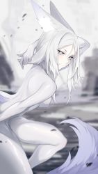 Rule 34 | 1girl, animal ears, closed mouth, dyarikku (vtuber), from side, grey eyes, hair between eyes, highres, long hair, looking at viewer, looking to the side, parted bangs, solo, virtual youtuber, vyugen, white hair, yoclesh