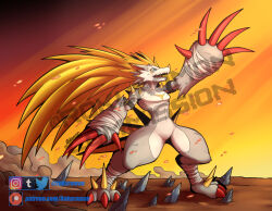 Rule 34 | bandages, blonde hair, digimon, digimon (creature), filmon, highres, solo, spikes
