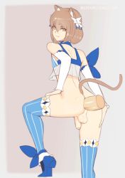 Rule 34 | 10s, 2boys, anal, animal ears, animated, animated gif, ass, blue legwear, blue thighhighs, bottomless, brown eyes, brown hair, cat boy, cat ears, cat tail, crossdressing, disembodied penis, eyebrows, felix argyle, flaccid, foreskin, from behind, from below, hair ornament, hair ribbon, happy sex, large penis, legs, looking at viewer, looking back, male focus, male penetrated, moaning, multiple boys, necrosmos, open mouth, penis, re:zero kara hajimeru isekai seikatsu, ribbon, sex, sex from behind, short hair, small penis, solo focus, standing, standing sex, striped clothes, striped thighhighs, tail, testicles, thick eyebrows, thighhighs, thighs, trap, uncensored, yaoi