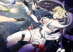 Rule 34 | 1girl, air bubble, black hair, blonde hair, blue eyes, bubble, commentary request, escort water princess, full body, gambier bay (kancolle), gloves, ifuji shinsen, kantai collection, multicolored hair, reaching, solo focus, transformation, white gloves, white hair