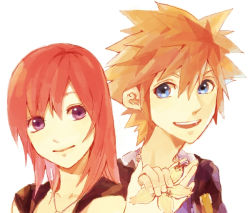 Rule 34 | 1boy, 1girl, brown hair, commentary request, jewelry, kairi (kingdom hearts), kingdom hearts, kingdom hearts ii, medium hair, necklace, ramochi (auti), red hair, smile, sora (kingdom hearts)