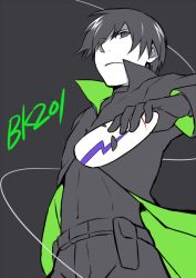 Rule 34 | 1boy, coat, darker than black, hei (darker than black), male focus, mask, momi (s4101), partially colored, solo, trench coat, wire