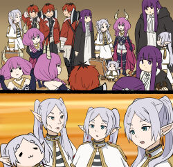 Rule 34 | aura (sousou no frieren), chibi, dungeon meshi, fern (sousou no frieren), frieren, long hair, multiple persona, parody, pointy ears, purple hair, red hair, short hair, sousou no frieren, stark (sousou no frieren)