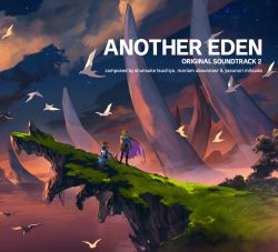 Rule 34 | 1boy, 1girl, album cover, altena (another eden), another eden, bird, cape, cliff, cloud, copyright name, cover, english text, flock, grass, guildna (another eden), highres, landscape, ocean, official art, outdoors, scenery, siblings, sky, star (sky), starry sky, sunset, water