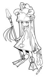 Rule 34 | 1girl, dildo, dress, dual wielding, flippers, greyscale, holding, holding weapon, linux, linux-tan, long hair, looking afar, monochrome, os-tan, polearm, sex toy, sidelocks, simple background, smile, solo, spear, very long hair, weapon, white background