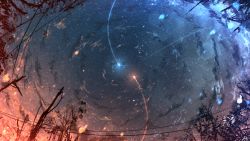 Rule 34 | cloud, commentary request, from below, highres, meteor, night, no humans, original, rune xiao, scenery, shooting star, sky, star (sky), starry sky