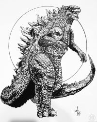 Rule 34 | concept art, drew johnson, godzilla, godzilla (series), greyscale, kaijuu, monochrome, monster, monsterverse, official art, tail