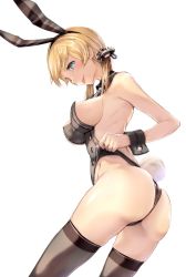 Rule 34 | 10s, 1girl, adjusting clothes, adjusting leotard, anchor hair ornament, animal ears, aqua eyes, armadillo-tokage, ass, backless outfit, bad id, bad twitter id, blonde hair, breasts, cross, detached collar, fake animal ears, hair ornament, hairband, iron cross, kantai collection, leotard, leotard pull, long hair, looking at viewer, low twintails, medium breasts, playboy bunny, prinz eugen (kancolle), rabbit ears, sideboob, solo, thighs, tongue, tongue out, twintails, wedgie, wrist cuffs