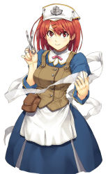 Rule 34 | 00s, 1girl, bandages, cecily cambell, dress, hair ornament, hairclip, hat, luna (reclaimed land), red eyes, red hair, scissors, seiken no blacksmith, solo