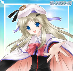 Rule 34 | 1girl, 6u (eternal land), blue eyes, bow, buttons, cape, hat, kiyu, large buttons, little busters!, long hair, noumi kudryavka, pink bow, silver hair, solo