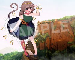 Rule 34 | 1girl, absurdres, brown hair, china, commission, detached sleeves, dress, full body, highres, low twintails, mountain, nature, open mouth, outdoors, red eyes, solo, son biten, tagme, touhou, twintails, watermark, white sleeves, you (noanoamoemoe)