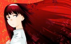 Rule 34 | 00s, 1girl, bad id, bad pixiv id, blue eyes, expressionless, floating hair, from side, hairband, hand on own chest, leaf, long hair, looking at viewer, mike156, portrait, profile, red hair, shirt, solo, tohno akiha, tsukihime, very long hair, white hairband, white shirt, wind, wind lift