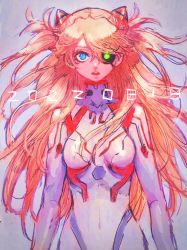 Rule 34 | 1girl, blue eyes, bodysuit, boyaking, breasts, brown hair, evangelion: 3.0+1.0 thrice upon a time, eyepatch, glowing, glowing eyes, hair ornament, hand in own hair, highres, lips, long hair, looking at viewer, neon genesis evangelion, pilot suit, plugsuit, rebuild of evangelion, shiny clothes, skin tight, solo, souryuu asuka langley, standing, two side up, very long hair, white bodysuit, wide hips