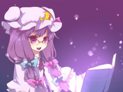 Rule 34 | 1girl, bad id, bad pixiv id, bespectacled, bow, crescent, female focus, glasses, gushiko, hat, long hair, patchouli knowledge, pink bow, purple hair, solo, touhou