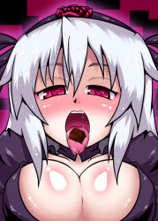 Rule 34 | 00s, breasts, chocolate, looking at viewer, open mouth, purple eyes, red eyes, rozen maiden, suigintou, tongue, white hair