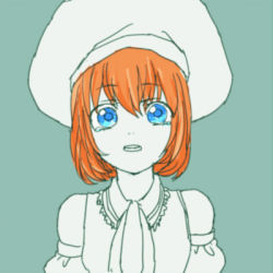 Rule 34 | 00s, 1girl, bare shoulders, blue eyes, detached sleeves, female focus, hat, lowres, nmnm bbb, red hair, seles wilder, short hair, simple background, solo, tales of (series), tales of symphonia, upper body
