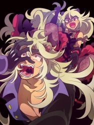 Rule 34 | 10s, 1boy, 1girl, ailane (show by rock!!), aion (show by rock!!), ailane (show by rock!!), black background, black gloves, blonde hair, brother and sister, choker, elbow gloves, fangs, gloves, grabbing another&#039;s hair, maruboku, open mouth, red eyes, show by rock!!, siblings, tearing up