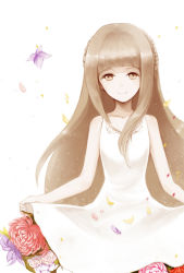Rule 34 | 1girl, clothes lift, deemo, dress, flower, girl (deemo), highres, looking at viewer, nine point eight (deemo), shokujin hatefukuchuu, skirt, skirt lift, smile, solo