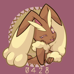 Rule 34 | 1girl, :3, animal nose, artist name, blush, body fur, border, brown fur, colored eyelashes, colored sclera, creatures (company), female focus, furry, furry female, game freak, gen 4 pokemon, hand on own cheek, hand on own face, hand up, happy, light blush, long ears, looking at viewer, lopunny, nintendo, one eye closed, open mouth, outside border, pink eyes, pink sclera, pokedex number, pokemon, pokemon (creature), purple border, rabbit ears, rabbit girl, rabbit tail, round image, signature, smile, solo, twitter username, two-tone fur, ume emaru, upper body, wink, yellow fur
