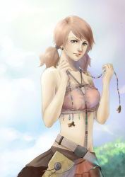 Rule 34 | 10s, 1girl, final fantasy, final fantasy xiii, jewelry, midriff, necklace, oerba dia vanille, orange hair, pink hair, shuiyituzi, solo, twintails