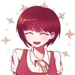 Rule 34 | 1girl, :d, closed eyes, collared shirt, commentary, danganronpa (series), danganronpa 2: goodbye despair, dress, facing viewer, freckles, highres, koizumi mahiru, necktie, open mouth, plaid necktie, portrait, red hair, shirt, short hair, short sleeves, simple background, smile, solo, star (symbol), symbol-only commentary, tansug (tansuk88), white background