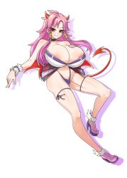 Rule 34 | 1girl, absurdres, areola slip, artina (disgaea), breasts, cleavage, disgaea, disgaea 4, full body, highres, horns, huge breasts, long hair, looking at viewer, pink hair, red eyes, revealing clothes, smile, solo, tagme, tail, vulcanus (disgaea 4)