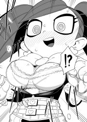 Rule 34 | 10s, 1girl, blush, boku no hero academia, bow, bowtie, bra, breasts, bursting breasts, buttons, earrings, eyelashes, gloves, greyscale, heart, heart earrings, highres, jewelry, la brava, large breasts, makeup, mascara, monochrome, o den, open mouth, shortstack, smile, surprised, sweatdrop, teeth, twintails, underwear, upper body, upper teeth only, wide-eyed