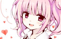 Rule 34 | ..., 10s, 1girl, blunt bangs, blush, chiyingzai, colored eyelashes, heart, inu x boku ss, open mouth, pink eyes, pink hair, portrait, revision, roromiya karuta, short hair, short twintails, smile, solo, twintails
