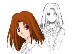 Rule 34 | 00s, alternate hairstyle, brown hair, concept art, red eyes, school uniform, sketch, tsukihime, yumizuka satsuki