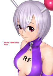 Rule 34 | 1girl, albino, antennae, breasts, female focus, medium breasts, pink eyes, ryu (ryu&#039;s form site), shiny clothes, short hair, simple background, solo, white background