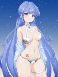Rule 34 | 1girl, absurdres, bare shoulders, blue eyes, blue hair, breasts, commentary request, cowboy shot, dori (9720xyz), hatsune miku, highres, long hair, looking at viewer, low twintails, medium breasts, navel, off shoulder, open clothes, open mouth, skindentation, solo, standing, stomach, stomach tattoo, tattoo, thigh strap, thighs, twintails, very long hair, vocaloid
