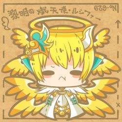 Rule 34 | blonde hair, chibi, cloak, halo, lowres, lucifer (p&amp;d), puzzle &amp; dragons, wings