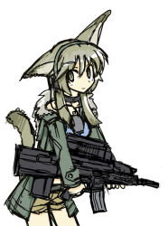 Rule 34 | 1girl, airburst grenade launcher, alliant techsystems, animal ears, assault rifle, bullpup, carbine, cat ears, computerized scope, contraves brashear systems, german flag, grenade launcher, gun, headphones, heckler &amp; koch, hud mount, jacket, l-3 communications corporation, l3 technologies, meijou inurou, microphone, military, military program, military uniform, modular weapon system, multi-weapon, multiple-barrel firearm, night-vision device, objective individual combat weapon (military program), objective infantry combat weapon (military program), original, precision-guided firearm, prototype design, red faction 2, rifle, scope, selectable assault battle rifle (military program), semi-automatic firearm, semi-automatic grenade launcher, short-barreled rifle, shorts, sight (weapon), smart scope, smile, solo, tail, telescopic sight, thermal weapon sight, transforming weapon, under-barrel configuration, underbarrel assault rifle, underbarrel rifle, uniform, weapon, xm104 (smart scope), xm29 oicw