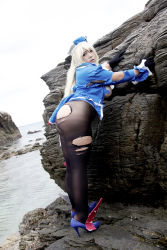 Rule 34 | 1girl, asian, ass, atago (kancolle) (cosplay), atago (kancolle), blonde hair, chouzuki maryou, cosplay, gloves, highres, huge ass, kantai collection, military, military uniform, personification, photo (medium), plump, solo, torn clothes, uniform