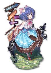 Rule 34 | 1girl, artist request, blue dress, blue hair, bow, cherry, cherry blossoms, daisy, dress, english text, fence, flower, food, fruit, game cg, grey eyes, hair flower, hair ornament, hat, holding, holding clothes, holding hat, mahjong soul, nanami reina, neckerchief, official art, open mouth, pink bow, pink neckerchief, red footwear, sign, signpost, simple background, smile, solo, sun hat, third-party source, transparent background, unworn hat, unworn headwear, yostar