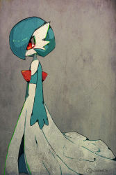 Rule 34 | 1girl, alternate color, arms at sides, artist name, blue hair, blue skin, bob cut, closed mouth, colored skin, creatures (company), dot mouth, expressionless, female focus, flat chest, from side, game freak, gardevoir, gen 3 pokemon, grey background, multicolored skin, nintendo, pokemon, pokemon (creature), red eyes, shiny pokemon, shira (sirairo116), short hair, signature, simple background, solo, standing, twitter username, two-tone skin, white skin