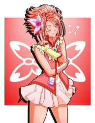 Rule 34 | 00s, 1girl, bug, butterfly, cowboy shot, cure rouge, fingerless gloves, flower, frills, gambler club, gloves, hair flower, hair ornament, bug, jewelry, kohsaka jun, light smile, long hair, looking at viewer, miniskirt, natsuki rin, pouch, precure, red eyes, red hair, red theme, skirt, sleeveless, solo, v, wink, yes! precure 5, yes! precure 5 gogo!