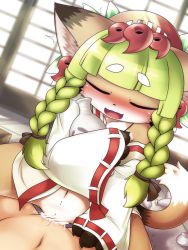 Rule 34 | artist request, cat, censored, character request, closed eyes, fullbokko heroes, furry, green hair, highres, japanese clothes, penis, pussy, sex