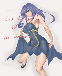 Rule 34 | 1girl, bad id, bad pixiv id, breasts, clothes lift, dress, dress lift, efg, female focus, gradient background, highres, long hair, purple hair, sketch, solo
