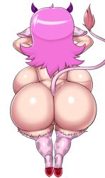 Rule 34 | 1girl, absurdres, ass, backboob, breasts, cleft of venus, cow girl, curvy, greyimpaction, highres, horns, huge ass, huge breasts, nude, original, pink hair, pussy, shortstack, thick thighs, thighs, wide hips