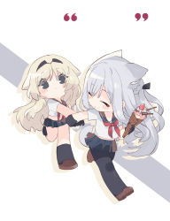Rule 34 | 2girls, ak-12 (girls&#039; frontline), an-94 (girls&#039; frontline), animal ears, bad id, bad pixiv id, blonde hair, braid, chibi, chinese commentary, closed eyes, commentary request, cui pi cha tu, dog ears, food, french braid, girls&#039; frontline, gloves, highres, holding hands, ice cream, ice cream cone, long hair, multiple girls, school uniform, serafuku, shoes, silver hair, socks, thighhighs