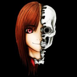 Rule 34 | bone, head, naonao0707, original, red eyes, severed head, simple background, skull, smile