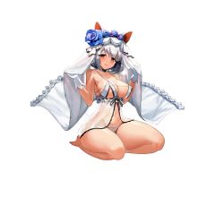 Rule 34 | 1girl, armadillo ears, babydoll, blush, breasts, bridal veil, bride, brown eyes, full body, game cg, gloves, highres, large breasts, last origin, lingerie, looking at viewer, mr.yun, navel, nipples, official art, panties, saetti, short hair, silver hair, sitting, smile, solo, tachi-e, thighs, transparent background, underwear, veil, white gloves, wide hips