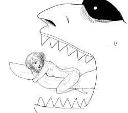 Rule 34 | 1boy, 1girl, ahegao, ass, barefoot, breasts, character request, completely nude, giant, greyscale, hetero, hug, lineart, medium breasts, monochrome, nude, okamisaga, open mouth, saliva, sex, sharp teeth, shingeki no kyojin, short hair, size difference, teeth, tongue, tongue out, vore, wet