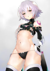 Rule 34 | 1girl, arm belt, bandages, bandaged arm, bandages, black panties, breasts, dagger, facial scar, fate/apocrypha, fate/grand order, fate (series), fingerless gloves, gloves, green eyes, headpiece, highres, jack the ripper (fate/apocrypha), knife, looking at viewer, lowleg, lowleg panties, navel, panties, parted lips, scar, scar across eye, scar on cheek, scar on face, short hair, shoulder tattoo, silver hair, single glove, small breasts, solo, taishi (picchiridou), tattoo, thighhighs, underwear, weapon, wide hips