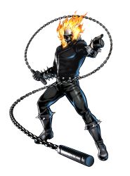 Rule 34 | 1boy, absurdres, capcom, chain, fire, ghost rider, highres, jacket, looking at viewer, male focus, marvel, marvel vs. capcom, marvel vs. capcom 3, mori toshiaki, official art, pointing, skull, solo, spikes, transparent background