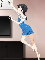 Rule 34 | 10s, 1girl, black hair, closed eyes, from side, highres, long hair, momohara natsuki, one room, screencap, solo, stitched, television, third-party edit, whiteboard