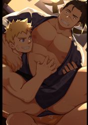 Rule 34 | 2boys, abs, absurdres, bara, bare pectorals, blonde hair, blue eyes, brown fur, brown hair, bulge, bulge to ass, facial mark, fundoshi, highres, imminent anal, imminent penetration, japanese clothes, large pectorals, long hair, male focus, male underwear, masayoshi togashi (alu379), multiple boys, muscular, naruto, naruto (series), naruto shippuuden, nipples, paid reward available, pectorals, ponytail, scar, short hair, smile, spiked hair, spread legs, thick thighs, thighs, umino iruka, underwear, uzumaki naruto, whisker markings, white male underwear, yaoi